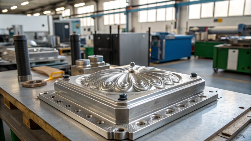 A metallic preform mold in an industrial workshop
