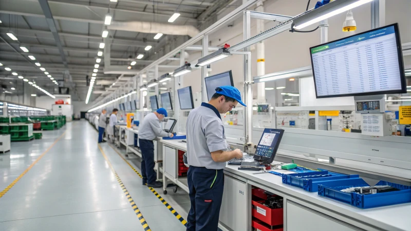 Workers performing quality control checks in a modern factory