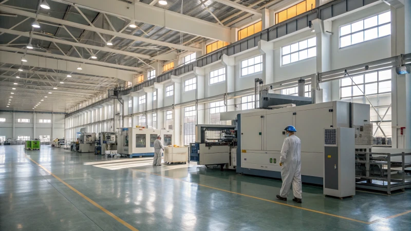 Interior of a modern factory producing biodegradable plastics