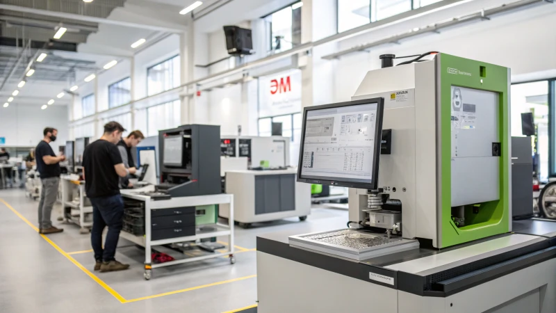 A modern industrial workspace featuring advanced injection mold design technology.