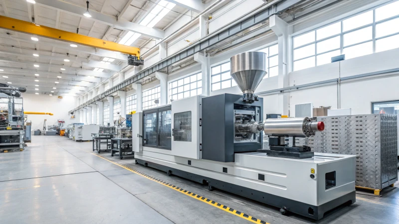 A modern injection molding machine in a well-organized factory
