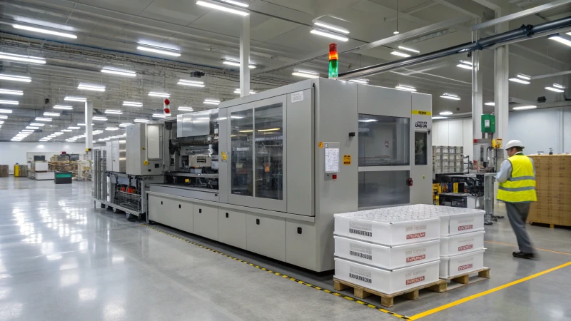 A modern injection molding machine in a clean manufacturing facility.