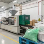 A modern injection molding machine in an industrial environment
