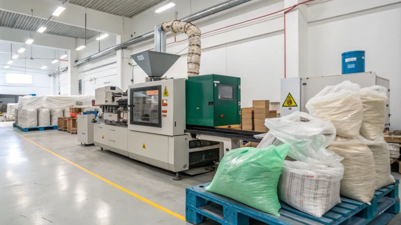 A modern injection molding machine in an industrial environment