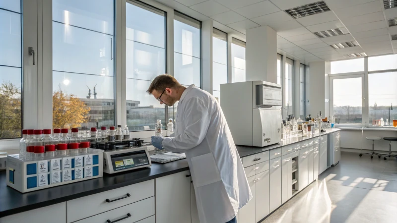 Scientist calculating cooling time in a modern lab