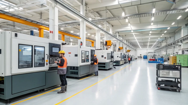 Modern manufacturing facility with extrusion and injection molding machines