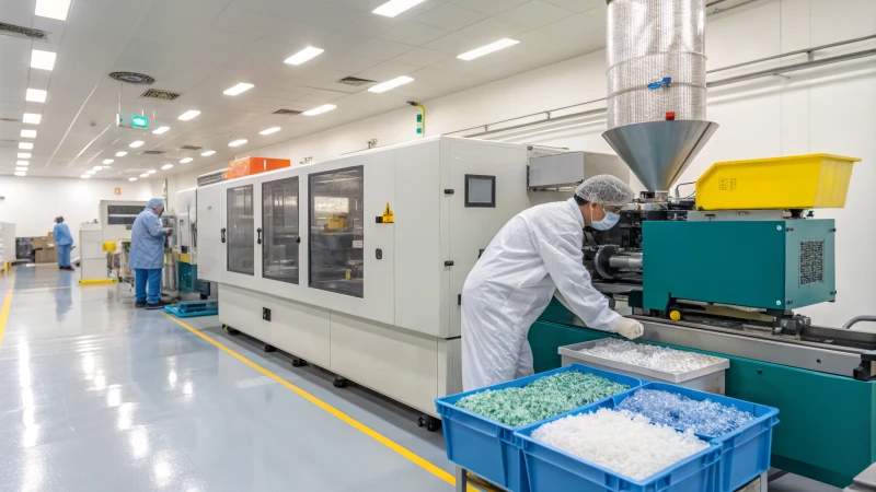 Modern plastic molding machine in operation