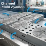 Technical illustration of mold cooling system channel layouts