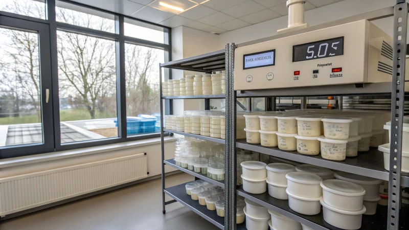 A laboratory filled with shelves of labeled mold containers.