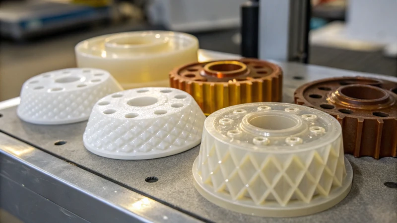 Close-up of injection-molded parts with visible fibers