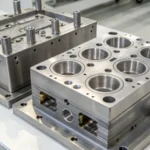 Close-up of a multi-cavity mold used in injection molding