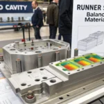 Technical illustration of a multi-cavity mold with runner systems