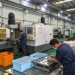 Workers in a plastic injection mold manufacturing factory