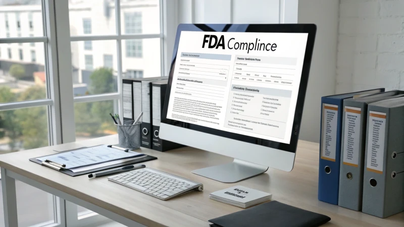 An organized office desk with FDA compliance documentation
