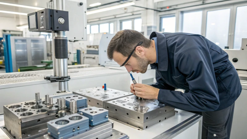 A technician conducting quality checks on injection molded parts