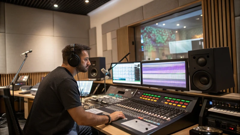 Sound engineer working in a contemporary recording studio