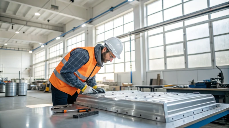 Industrial worker inspecting a precision mold in a workshop