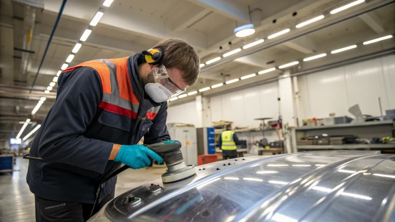Technician polishing an injection mold in a workshop