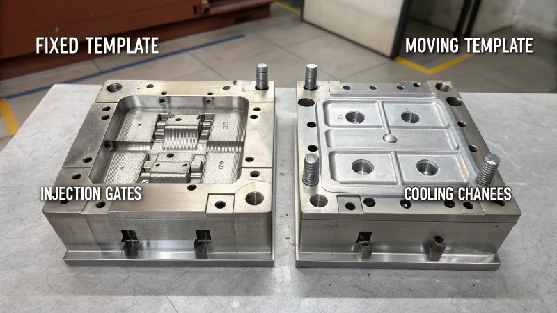 Technical diagram of a two-plate mold for injection molding