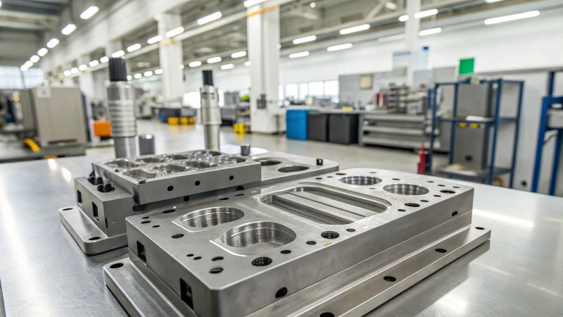 Close-up of a high-tech mold design setup in a manufacturing facility
