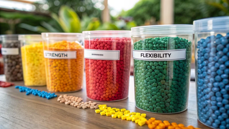 Infographic comparing injection molded materials with focus on knit line formation