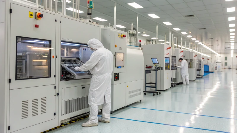 Technicians in a clean room molding electronic components