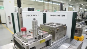 Detailed illustration of an injection mold guide system