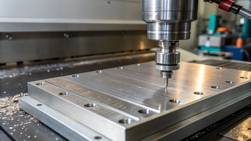 Close-up of a metallic guide plate used in injection molding