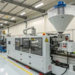 Máquina de moldeo por inyección de alta tecnología en un entorno industrial limpio