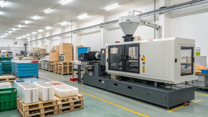 Close-up of an industrial injection molding machine