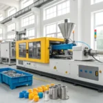 Modern injection molding machine in an industrial setting