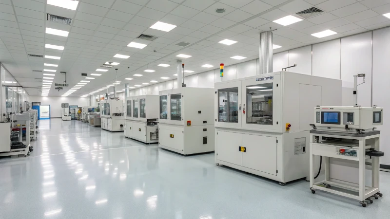 A modern clean room for injection molding with advanced machines and sterile surfaces.
