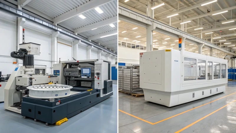 Modern manufacturing facility with injection molding and rotational molding machines
