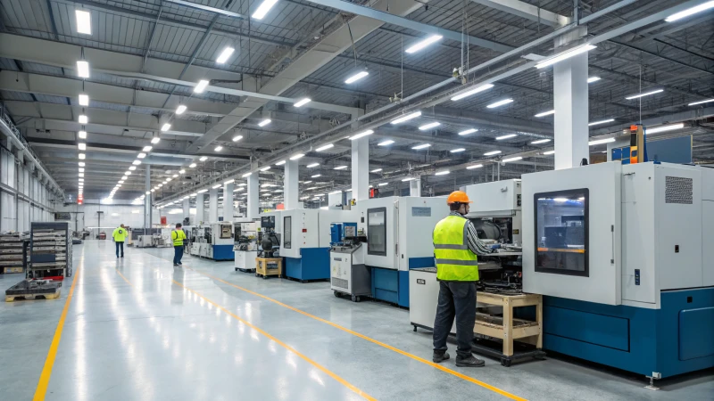 A modern manufacturing facility with advanced injection molding machines