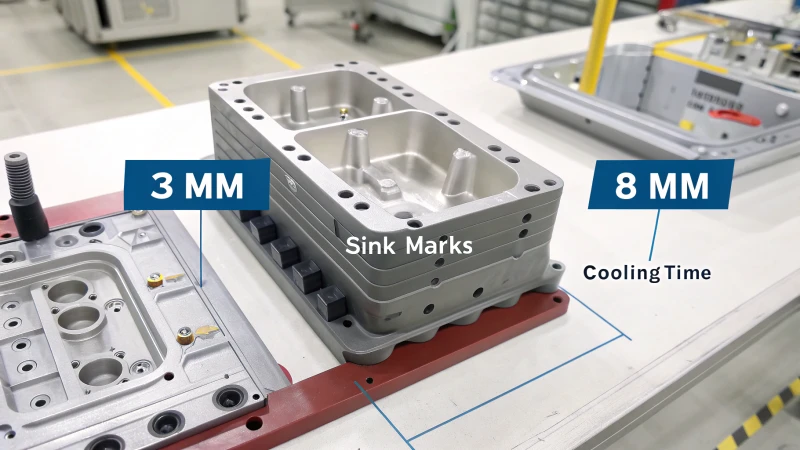 A technical diagram showing optimal wall thickness for injection molding