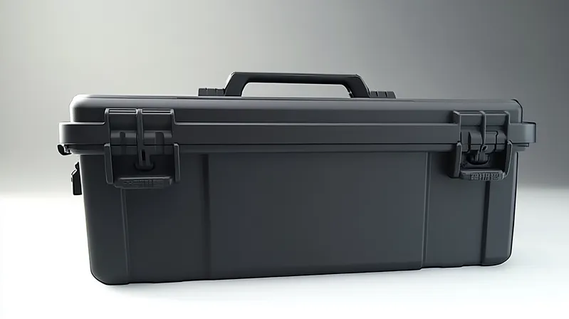 A black hard plastic case with latches and a handle