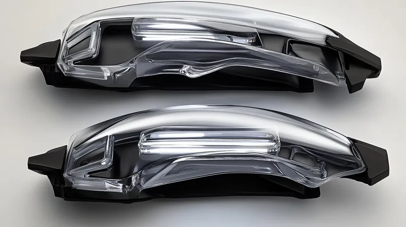 Two sleek car LED tail lights placed side by side on a white surface