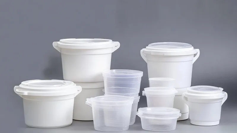 A collection of plastic containers with lids in various sizes.