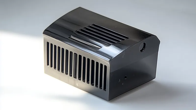 A black plastic retro TV projection shell with ventilation slits