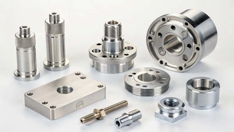 Assortment of CNC machined metal parts on display