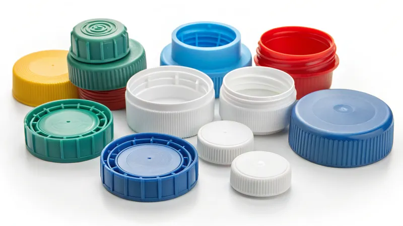 A collection of colorful plastic bottle caps in various sizes=