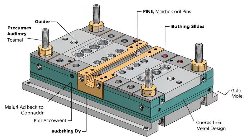 Labeled diagram of a die set with various components and technical terms
