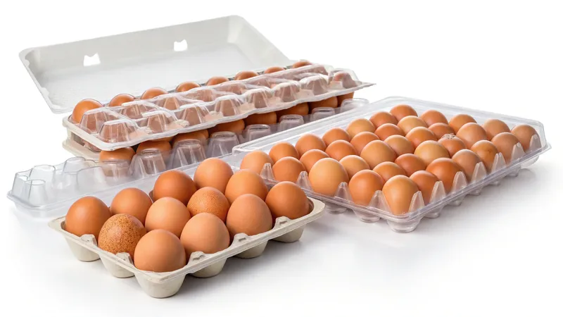 Three egg cartons filled with brown eggs