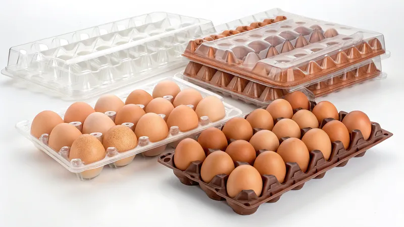 Different types of egg cartons filled with eggs