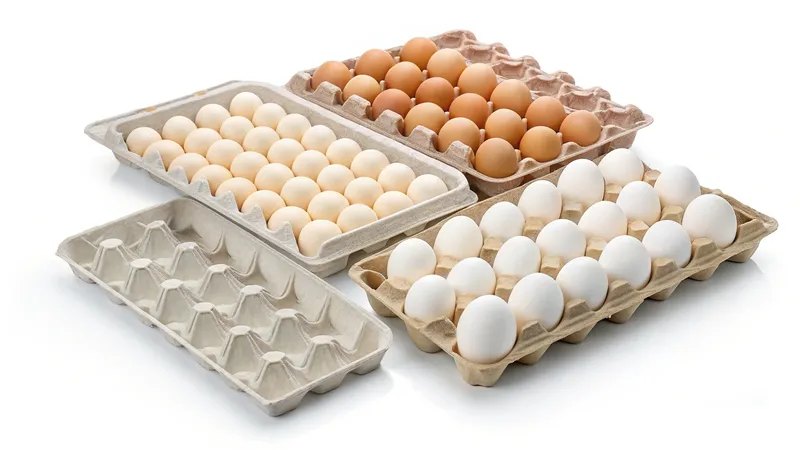 Four cartons of eggs in different colors and shades