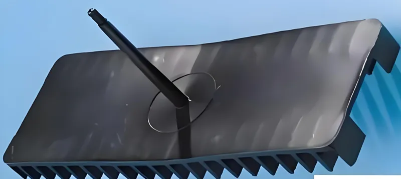 A black fish tank shaped like a chocolate bar with an antenna