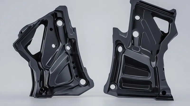 Two black 3D-printed metal stamping die components for the Honda Civic displayed against a plain background