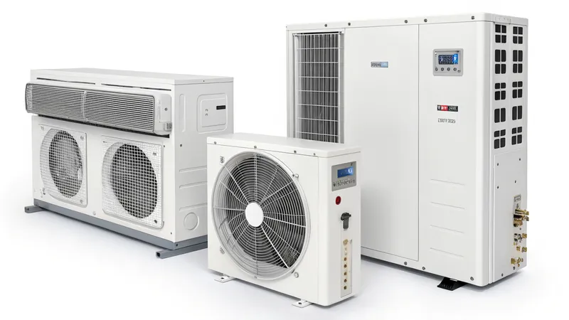 Various HVAC units displayed against a white background