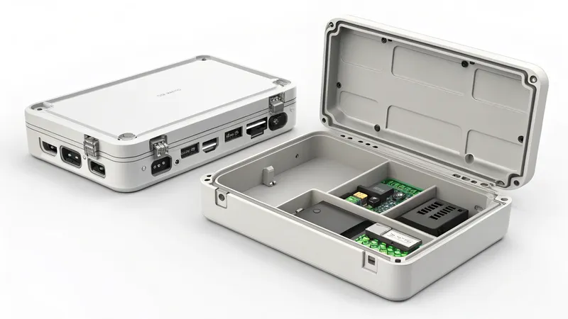 Two keystone jack boxes, one closed and one open showing internal compartments