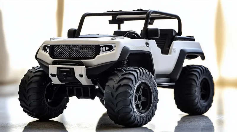 A miniature off-road RC car with large tires and a rugged design